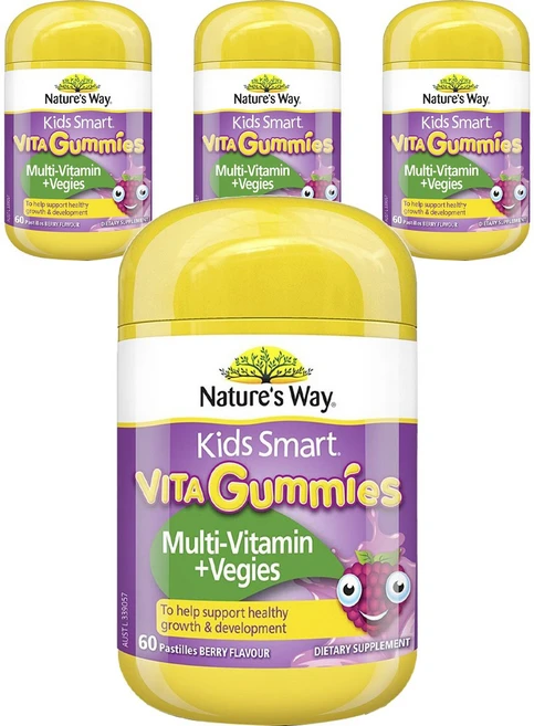 네이쳐스웨이 키즈 스마트 비타 구미스 멀티-비타민 + 베지스 베리맛 패스틸, 60개입, 4개, 60정 - 쿠팡