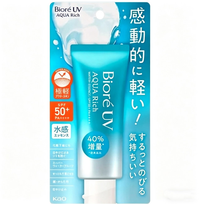 일본 Biore uv aqua rich 비오레 아쿠아 리치 워터리 에센스 SPF50 70g, 5개