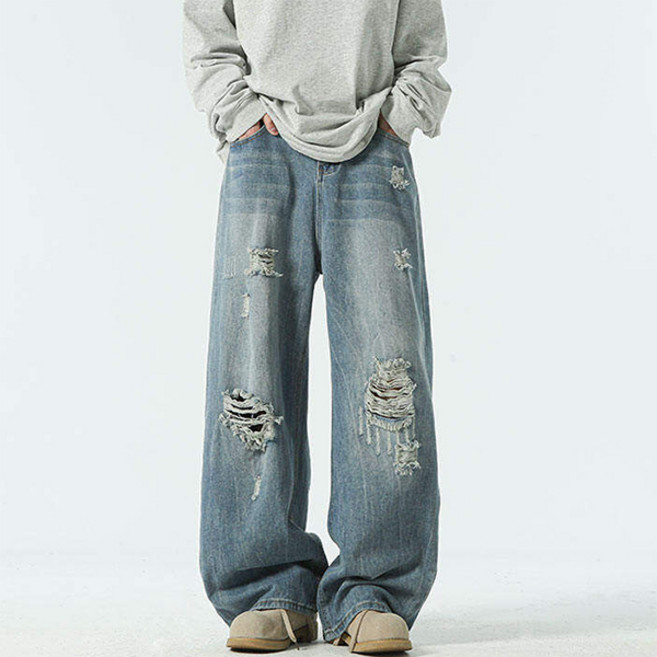 와이드 디스트로이드 찢청 데님 팬츠 MJ1589