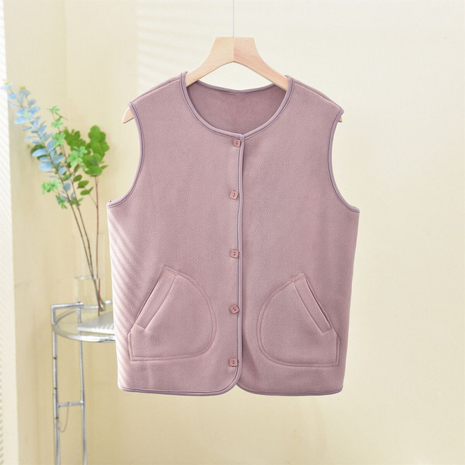 ROYALBELLE 여성 후리스 베스트 싱글버튼 사각 단추 사선포켓 조끼 마담의류 U091020