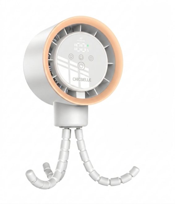 [시크벨] [어린이 KC] 유모차 선풍기 자동 회전 대용량 배터리 5000mAh 캠핑용 문어발 냉풍기, 모던화이트, 1개