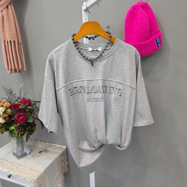 미션자수 절개 반팔티셔츠