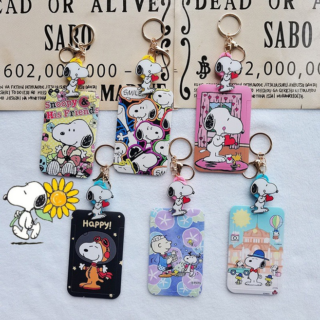 Snoopys 스누피 투명 카드 홀더 케이스 학생증 사원증 교통카드 슬리브 보관 키체인