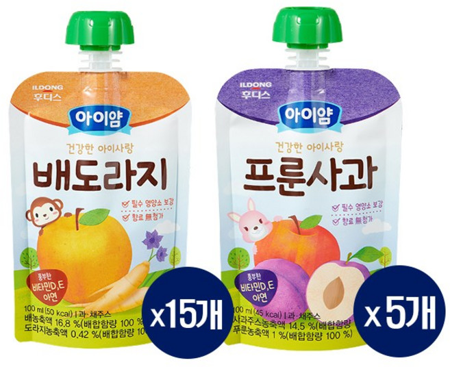 일동후디스 아이얌 주스 20개 혼합(배도라지15 + 프룬사과5), 100ml