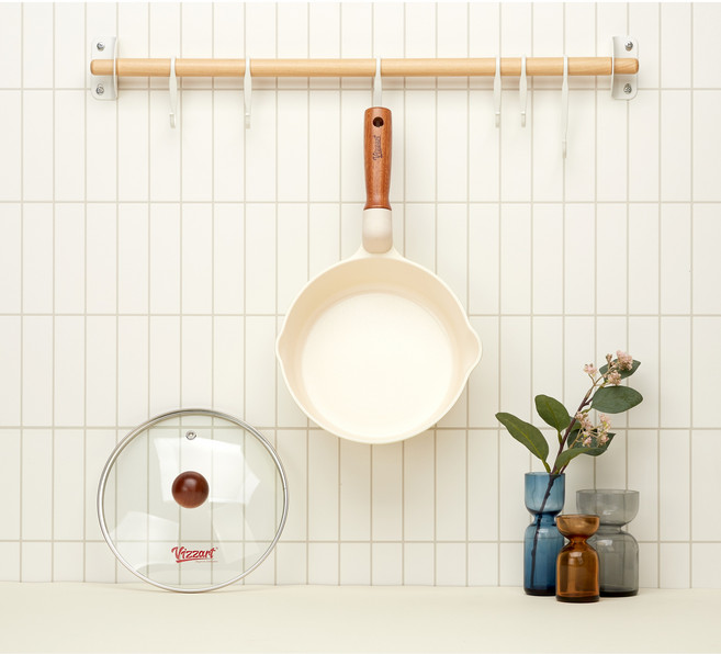 비자트 국산 IH 세라믹냄비 멀티팬 인덕션 직화 겸용 라면냄비 편수, 아이보리, 1개, 16cm