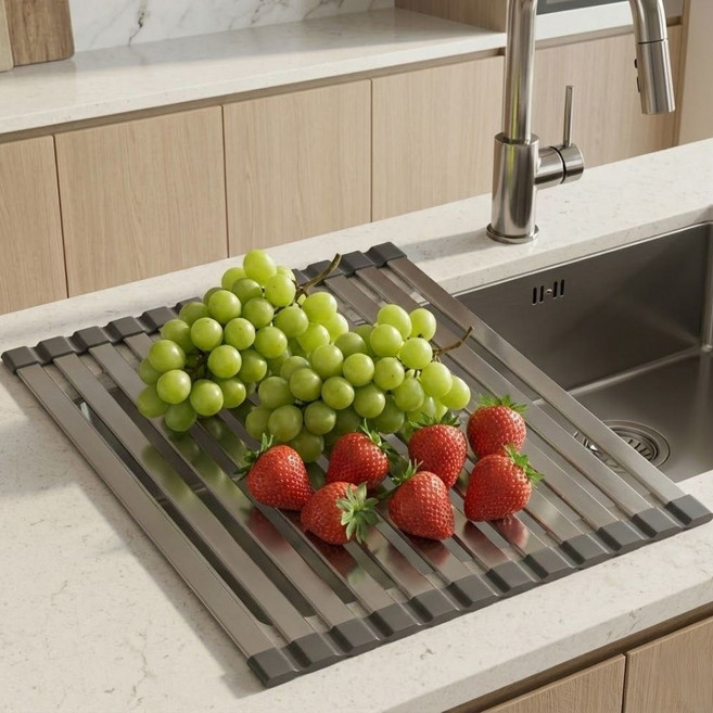 슬러피 튼튼한 싱크대 롤 건조매트 씽크대 건조롤 드라잉롤매트, 1개, 실버