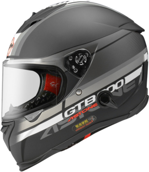 ASTONE GTB800 AO10 全罩安全帽，排齒扣，內墨鏡，眼鏡溝, 平光黑/銀,M