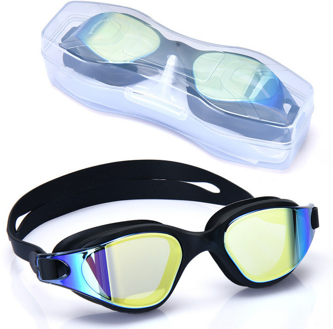 방수 안개방지 수영고글 코팅 렌즈 편안한 착용감 수영용품, 1개, 블랙