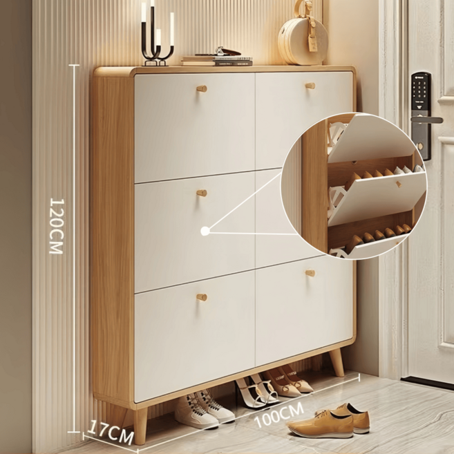 (무료 설치) 슬림 신발장 현관 신발장 신발수납정리대 폴딩형 미니신발장 XG-520A, 3단, 원목+화이트-100*17*120
