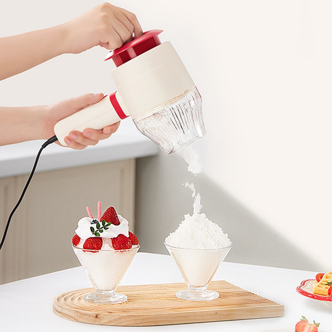 핸디 자동 빙수기 휴대용 각얼음 가정용 눈꽃 빙수기계, 베이지