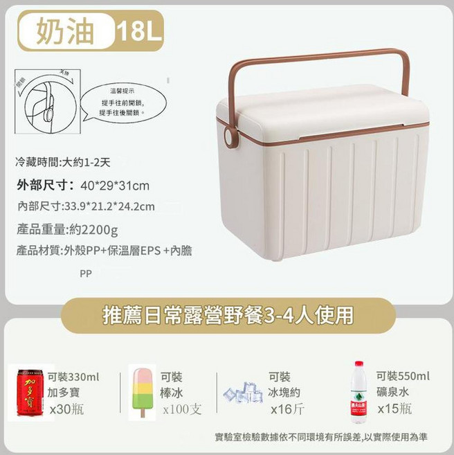 行森 3L 戶外保溫箱冷藏箱, 18L奶油標配[長效保冷48小時]送2個200ml新藍冰8冰袋, 200L