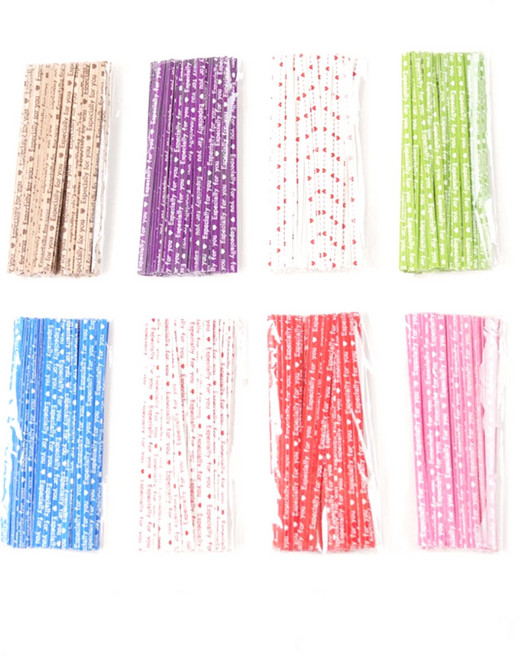 하트영문 빵끈(10cm) 100p 1000p-종이 포장끈, 영문빵끈-크라프트(10cm-1000p)