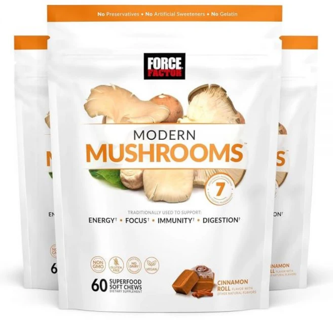 Force Factor Modern Mushrooms 소프트 츄 에너지 면역 및 소화를 지원하는 사자 갈기 칠면조 꼬리 동충하초가 함유된 버섯 보충제 시나몬 롤 부드러 - 쿠팡