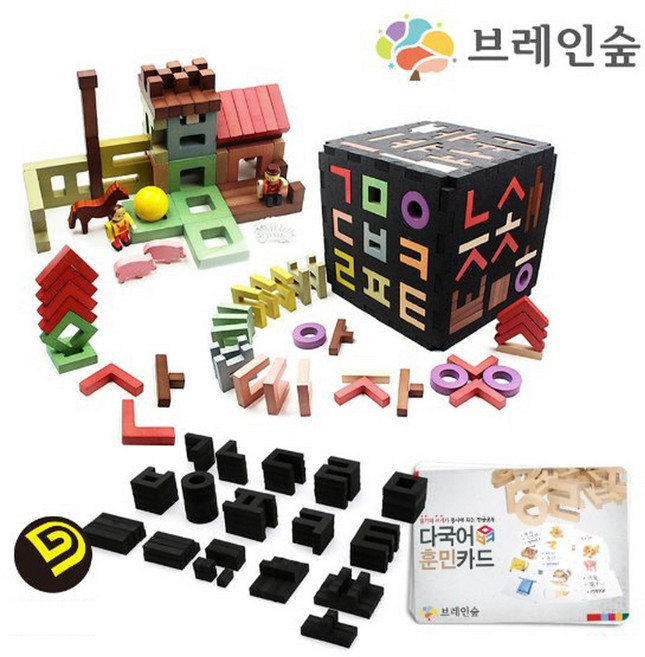 훈민틴트 100 유아 어린이 두뇌발달 원목 블럭 한글 놀이 교구, 1