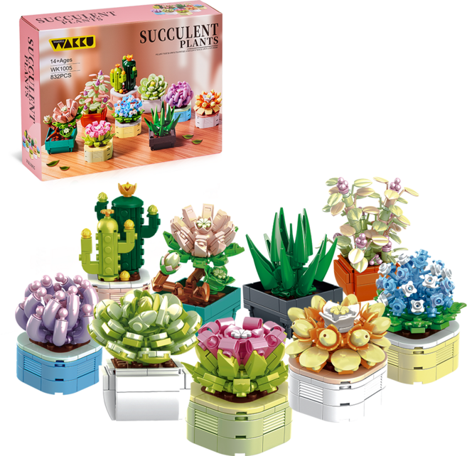Wakku 보태니컬 꽃 다육 블럭 레고호환블록 9종세트 힐링선물 Pcs832, 1개