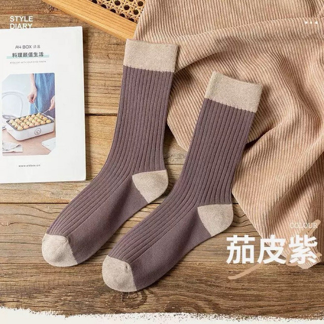 撞色系中筒女襪