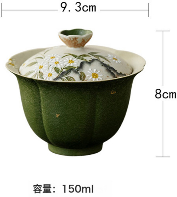 復古浮雕功夫茶具套裝 手繪白瓷主人杯純手工紫砂壺, 1個, 小青柑-雛菊繪春-蓮瓣蓋碗:如圖所示