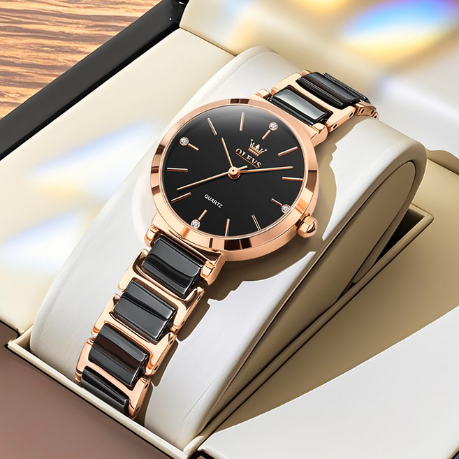 OLEVS 여성손목시계 정품쿼츠 럭셔리 세라믹 명품 워터프루프