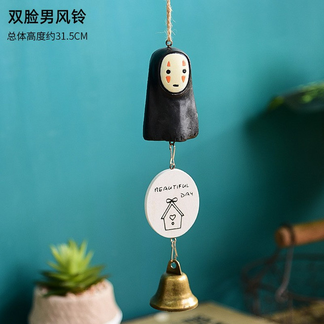 日式可愛風鈴吊飾 無臉男龍貓黑貓造型 臥室房間門口裝飾, 雙臉男