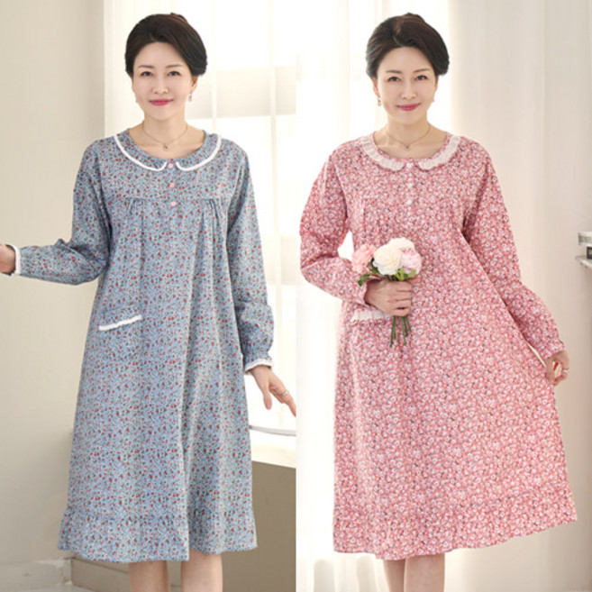 [엄마옷 로즈맘] 다론면홈웨어원피스/엄마잠옷 50대잠옷 중년여성잠옷 중년여성홈웨어 5060