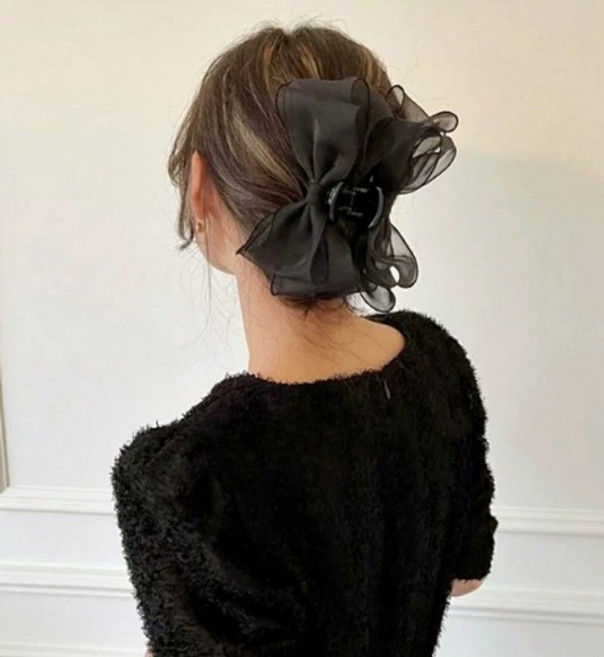 서효림 올림머리 집게핀 블랙 여성헤어집게핀 왕리본 숱많은 집게핀 빅사이즈 바나나핀 양면리본 머리핀