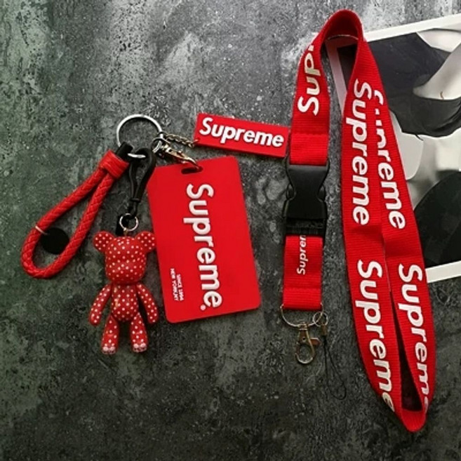 슈프림 열쇠고리 슈프림 키홀더 BY, 1개, M. 레드 곰 태그 스트랩
