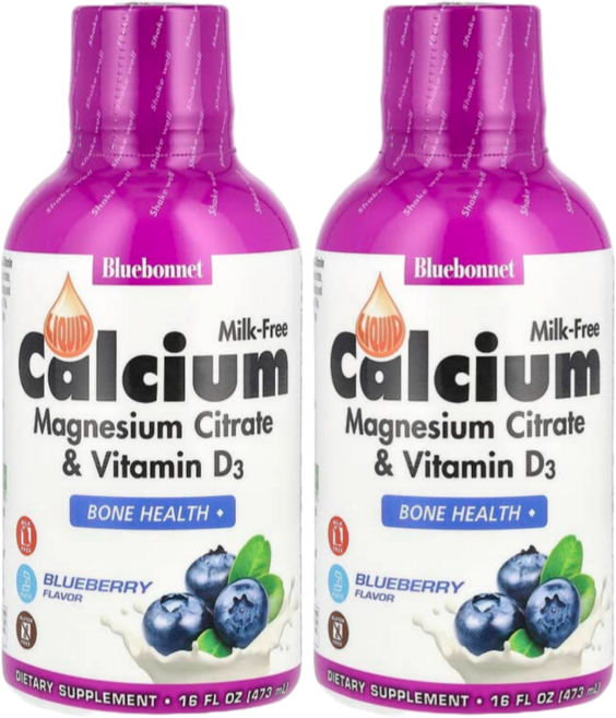 Bluebonnet Nutrition 블루보넷 뉴트리션 액상 칼슘 마그네슘 시트레이트 비타민 D3 블루베리 맛, 2개, 473ml