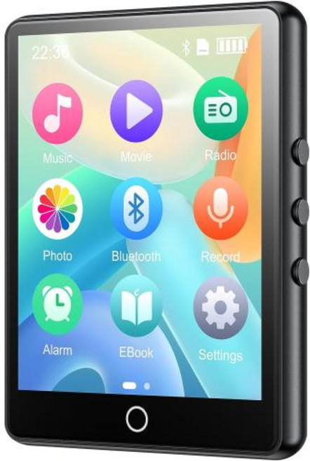 [가성비 레트로 MP3플레이어] 블루투스 5.3 내장 MP3 플레이어 2.8 인치 터치스크린 무손실 휴대용 디지털 미디어 최대 128GB 지지대 포함 64GB, Black