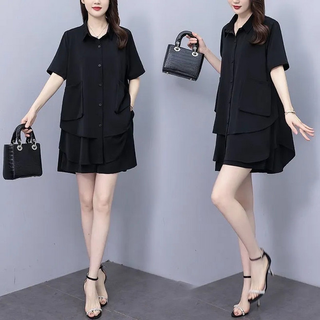 Kingfishe 여성 여름 캐주얼 투피스 반팔 셔츠 반바지 세트 사은품랜덤발송 cong717Qp1