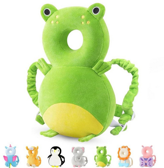 JunNeng 아기 머리 보호 백팩 유아 걷기 가을 머리 보호 로봇 핑크, Green Frog
