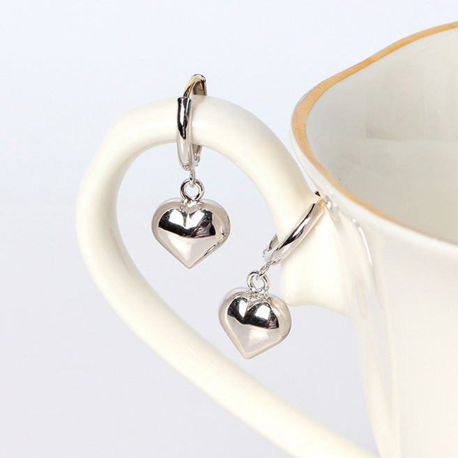 오로프 14K 금 통통하트 원터치 링 귀걸이 옐로우 로즈 화이트골드 (1쌍)