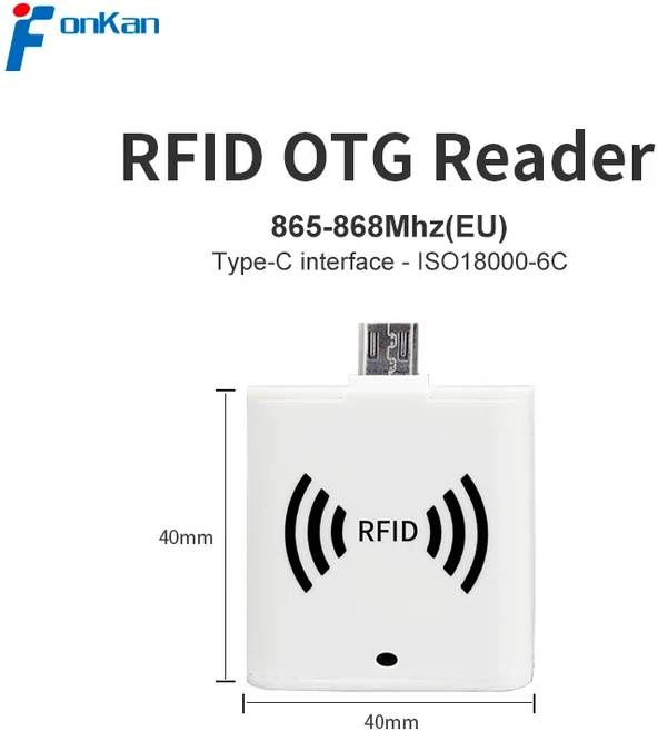 휴대용 860 960Mhz 0.5M USB C타입 UHF RFID OTG 안드로이드 리더 태그 스캐너 쓰기, 02 865-868Mhz(EU) White
