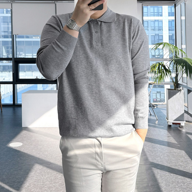 룩플레인 세련된 고밀도 원단 워셔블 니트 카라 티셔츠 7color