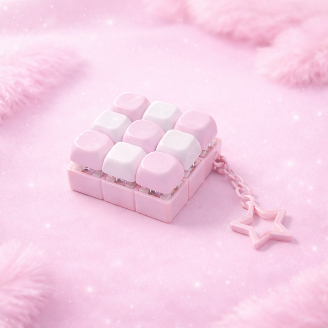 로로메라 9구 키보드키링 마카롱 파스텔 정사각형 딸깍이 별모양 고리, 화이트핑크 파스텔, 1개