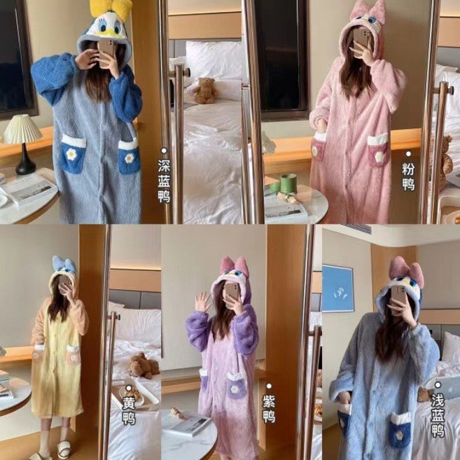 可愛卡通睡袍 珊瑚絨保暖家居服