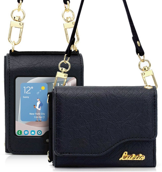 갤럭시 Z플립5 _ 젤라 프리미엄 케이스 지폐1칸+카드4장 수납 지갑형 + 핸드스트랩