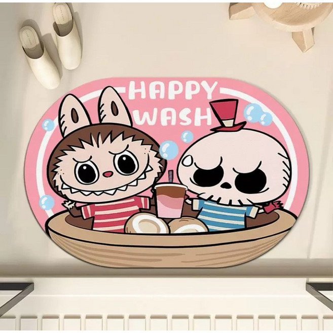 矽藻土吸水軟 泡泡瑪特labubu卡通圖案 浴室/廚房/臥室防滑腳踏墊, B款