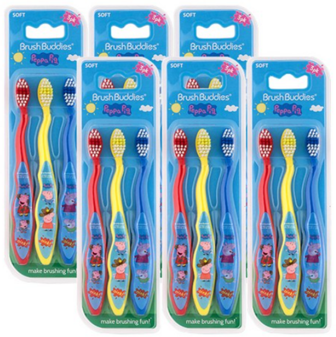 브러쉬버디즈 페파피그 룰라 칫솔 3p, 레드, 옐로우, 블루, 6세트, 3개입