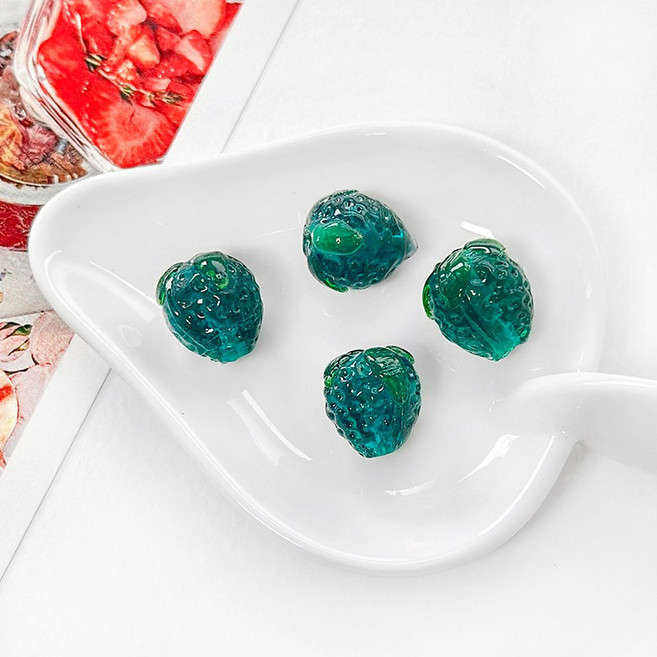 (1p) 글라스 딸기 과일 비즈 원석 키링 만들기, 1개, 블루그린