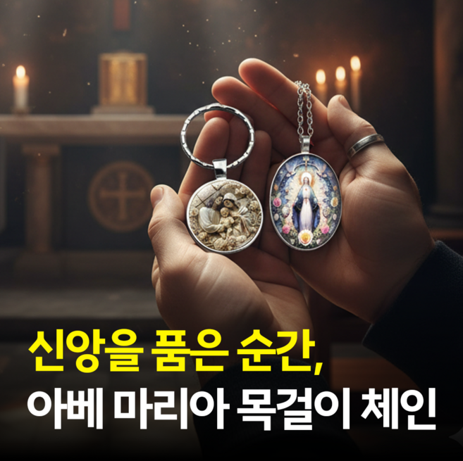 MSMULTIVERSE 아베 마리아 카톨릭 천주교 성당 성모마리아 기적의패 키체인 펜던트 목걸이