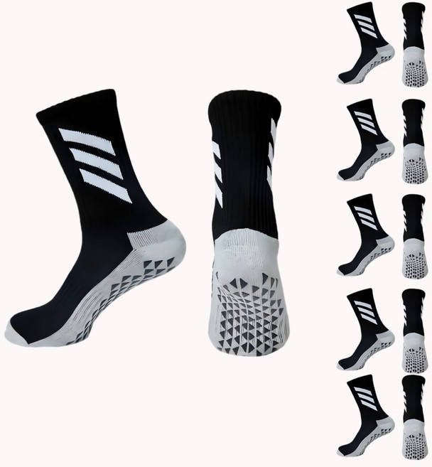 Tooliva 미끄럼방지 축구양말 남성 스포츠양말 러닝 등산 사계절 논슬립 바닥 패드 디자인 5켤레, 블랙, 5개