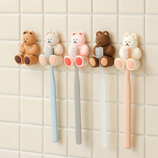귀여운 캐릭터 디자인 로마네 도낫도낫 베어 실리콘 칫솔 걸이 거치대 욕실 용품 거울 흡착 집들이 단체 선물, 베리, 1개