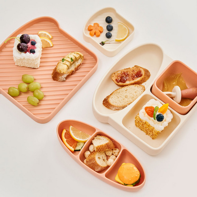 퍼기 식빵 흡착 식판 + 식빵 흡착볼 (뚜껑 겸용) 세트, 1세트, 베리핑크