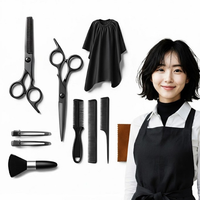 컷룸 미용가위세트 가정용 프리미엄 셀프 숱가위 10P, 1개, 블랙