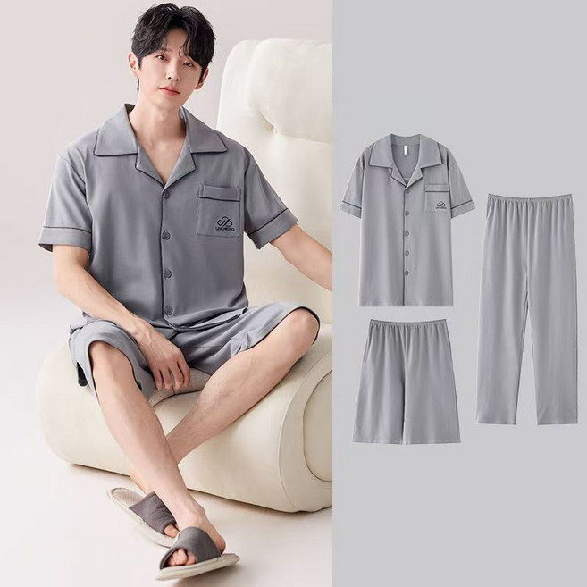 YANGTA 남성 사계절 캐주얼 파자마 루즈핏 편한 상하세트 홈웨어 세트