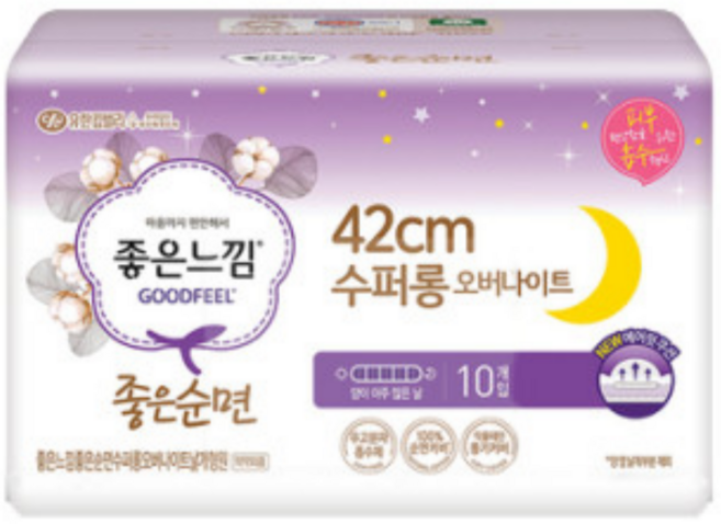 좋은느낌 좋은순면커버수퍼롱가 생리대 날개형, 오버나이트 이상, 10개입, 1개