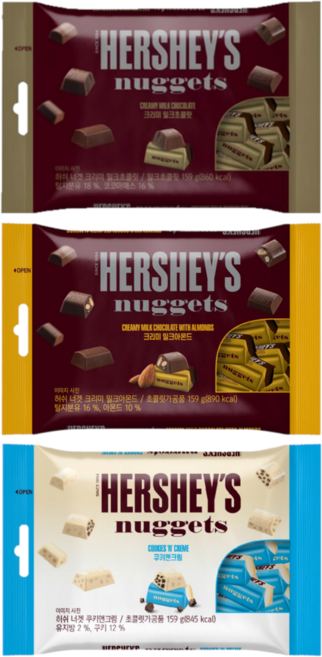 허쉬 너겟 크리미 밀크 + 아몬드 + 쿠키앤크림, 159g, 1세트