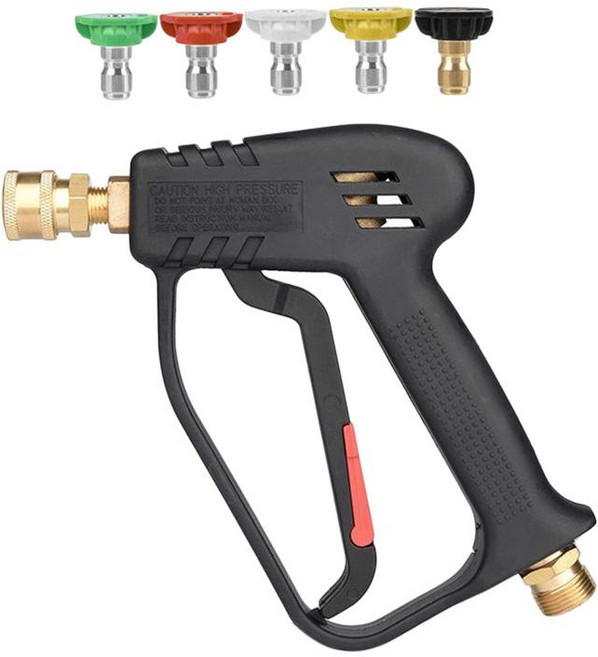GHSHOP 전문 고압 와셔 건 3000 PSI 온수/냉수 노즐 M22 피팅 5 노즐 팁, 와셔 노즐 * 블랙 * 황동 * 1개, 1개