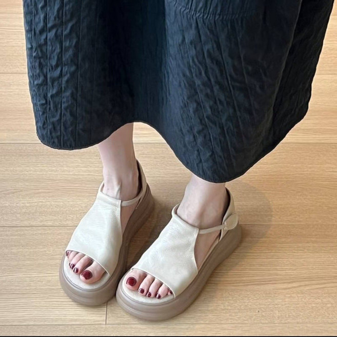여성 레트로 캐주얼 양가죽 발편한 샌들