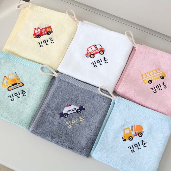 데일리맘 이름자수 어린이집수건 유치원 여행용 부드러운 고리수건 6매입, 밤부(뱀부얀), 1세트, 01자동차혼합